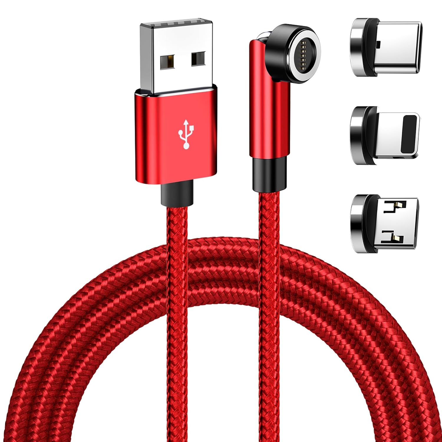 USB Charging Data Cable 540° Rotation - 3.3ft Red with 3 magnetic tips ...
