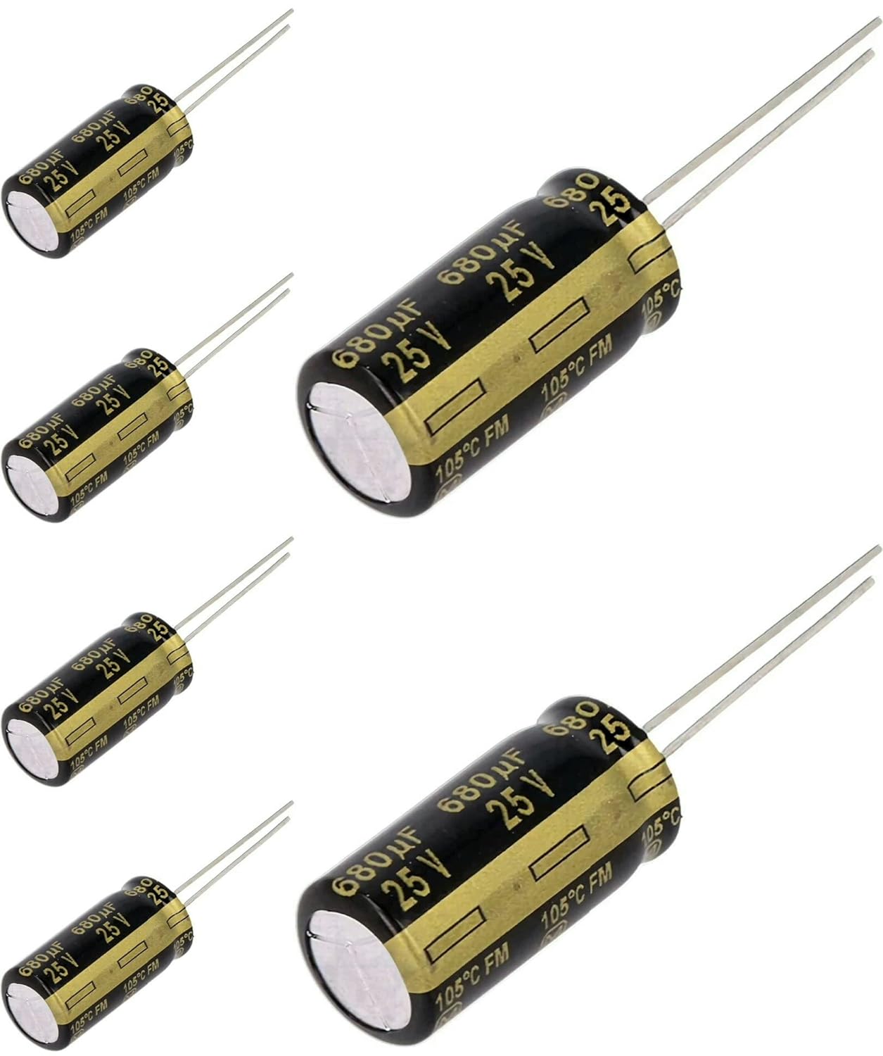 6 x Aluminum Electrolytic Capacitor 680uF 25V 20% 10x20mm FM Radial Panasonic - EEU-FM1E681