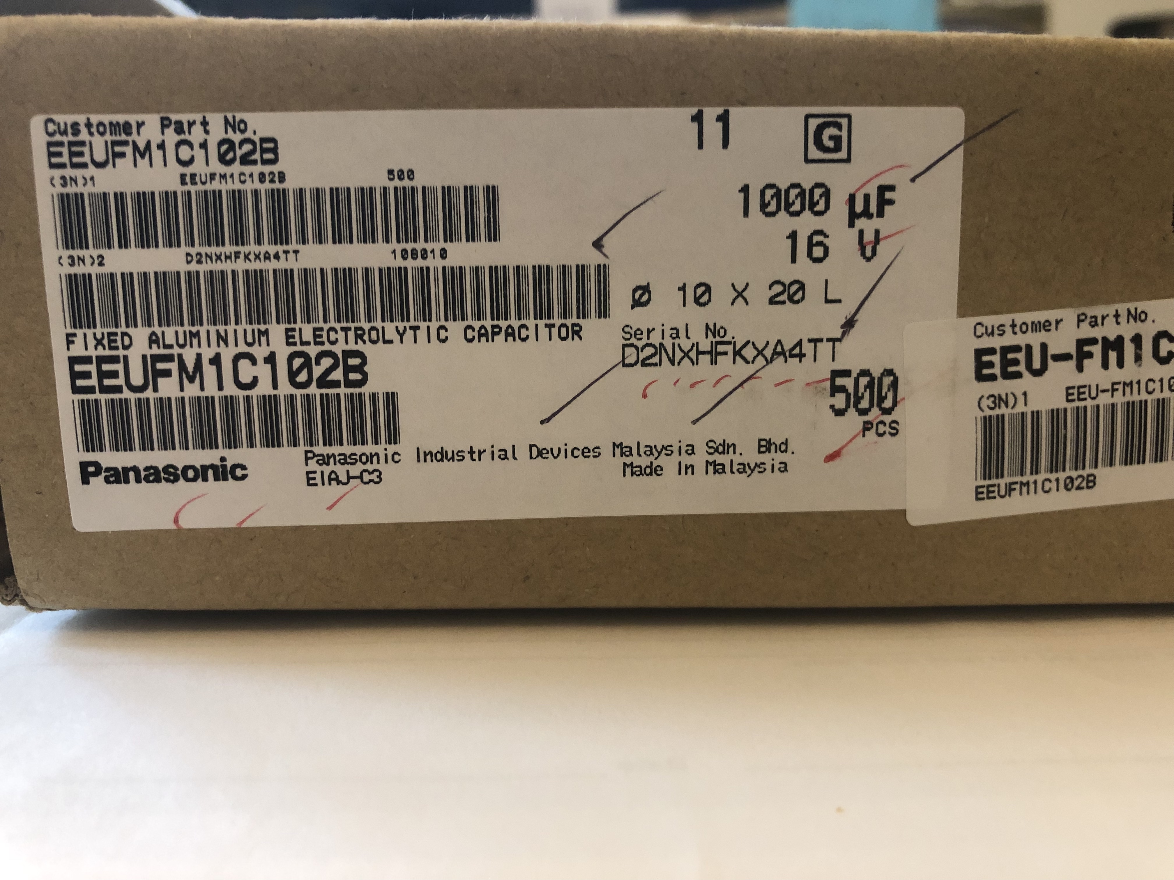 6 x Aluminum Electrolytic Capacitor 1000uF 16V 20% 10x20mm FM Radial Panasonic - EEU-FM1C102B - Image 2