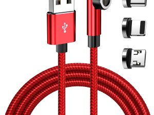 USB Charging Data Cable 540° Rotation - 3.3ft Red with 3 magnetic tips