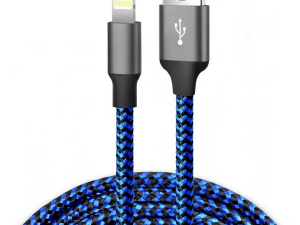 Lightning to USB-A Cable 3ft (1m) Nylon Braided Blue/Grey