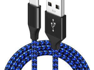 USB-C to USB-A Braided Cable 3.3ft (1m) Blue/Black Nylon, 3A Charging & Sync – Pacific Custom Engineering
